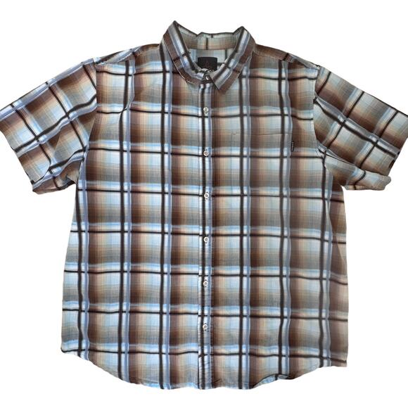 Prana|SS‎ Button Up|Brown/Blue Plaid|SZ XL - Picture 1 of 9